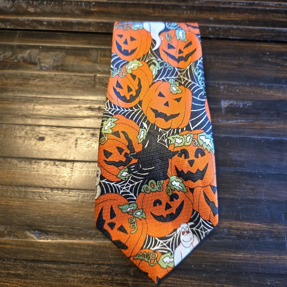 Halloween Holiday Neck Tie Costume Pumpkins Ghost Witch Webs Classic Men's